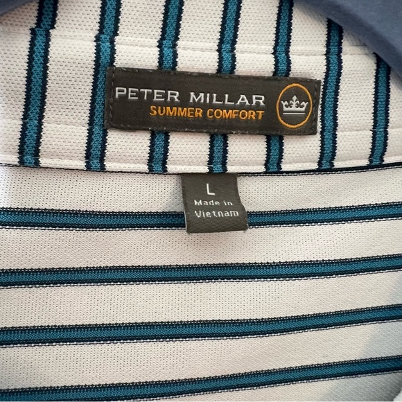 Peter Millar Golf Polo Shirt Mens L Blue Striped Summer Comfort - Picture 3 of 7